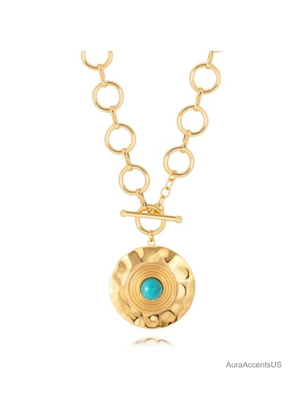 18K Gold Plated Turquoise Pendant Necklace Toggle Clasp Boho